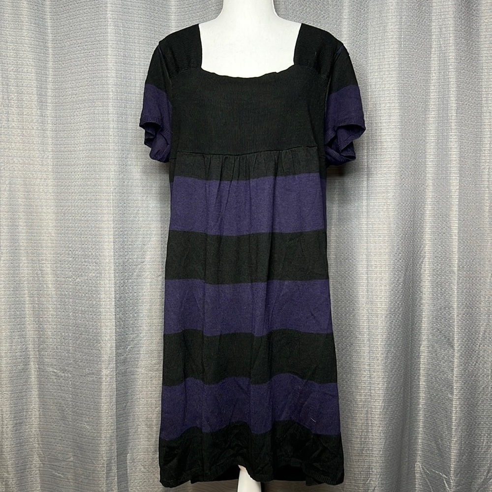 WISHES WISHES WISHES PURPLE BLACK STRIPED DRESS SIZE 2X